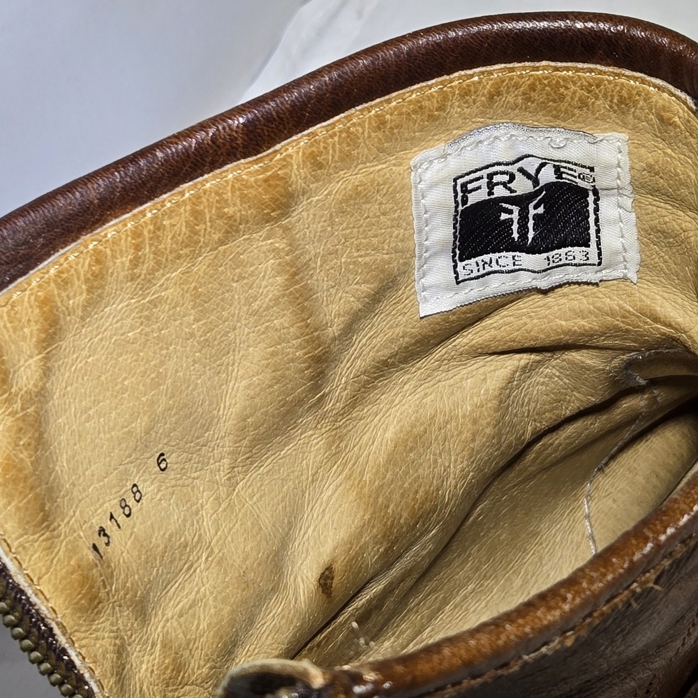 Frye Phillip Cognac Harness Leather Booties Size 9 M Womens Brown Shoes W/Box - Picture 12 of 12